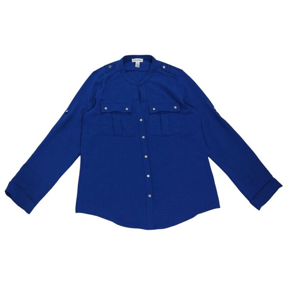 Calvin Klein Womens Royal Blue Long Sleeve Textured Button-Down Blouse M, NWT. - Picture 1 of 7